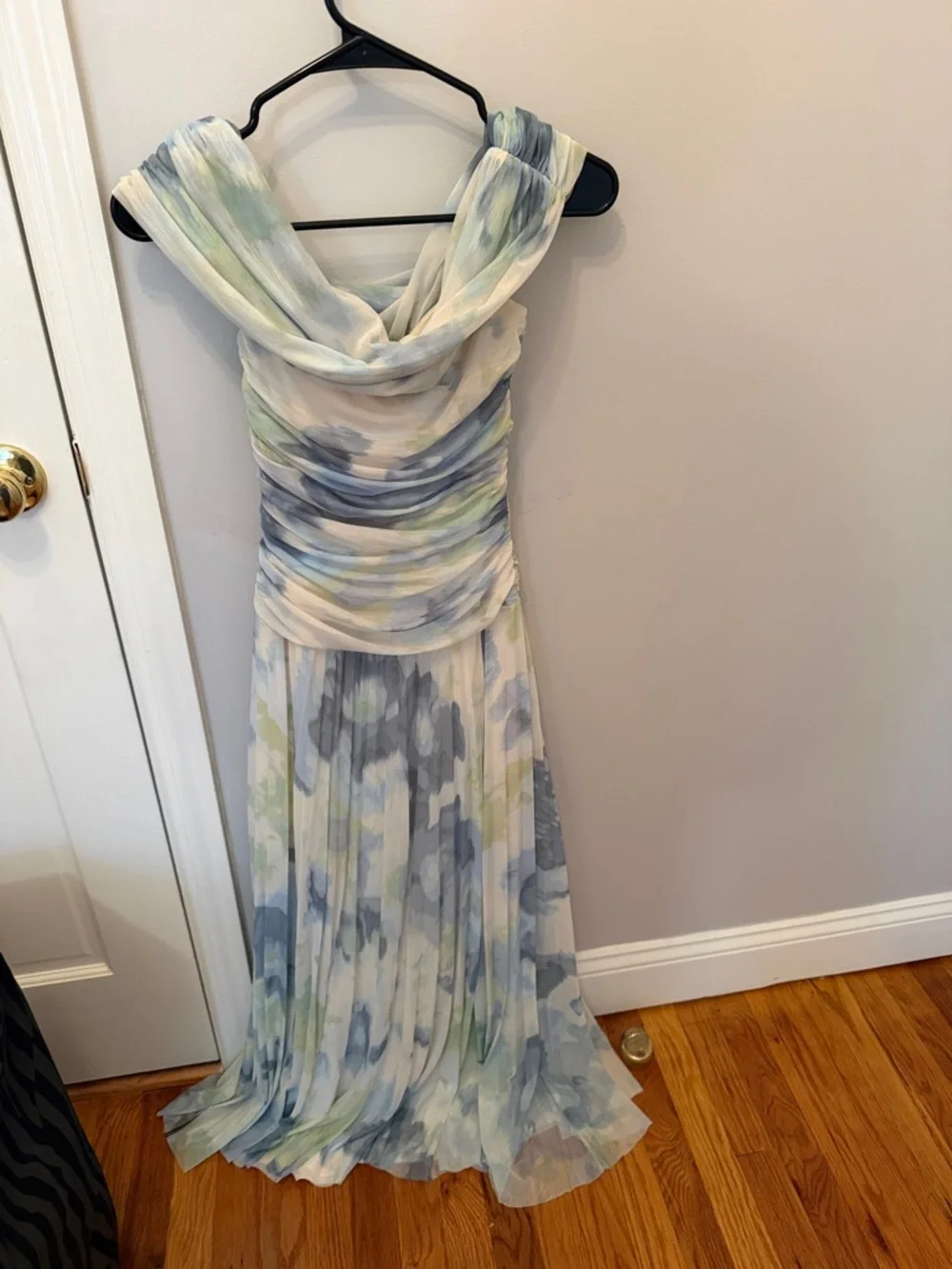 Abercrombie & Fitch Watercolor Pleated Maxi Dress - Light Blue & Pale Green